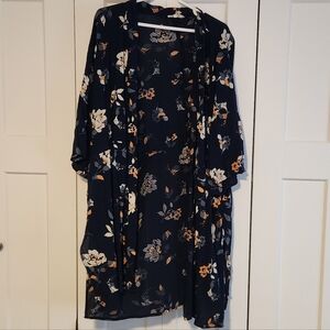 Maurices Dark Blue and Orange Floral Kimono